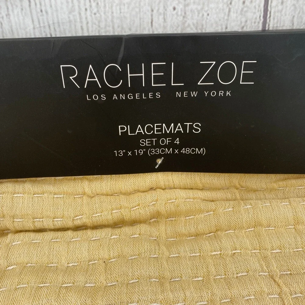 Rachel Zoe Placemats (Set of 4) Yellow Mustard Stitched Boho Home Decor Earthy